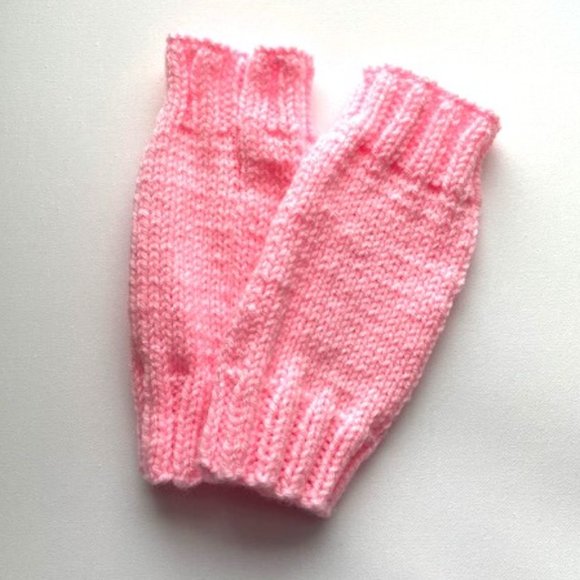 Women's Pink Fingerless Knit Mittens - Picture 1 of 3